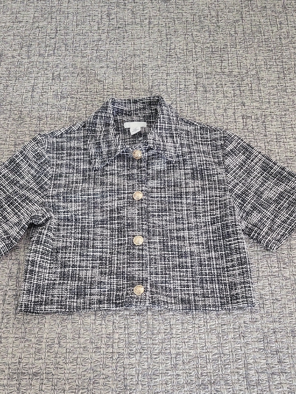 H&M Black & White Oversized Tweed Cropped Jacket XS
